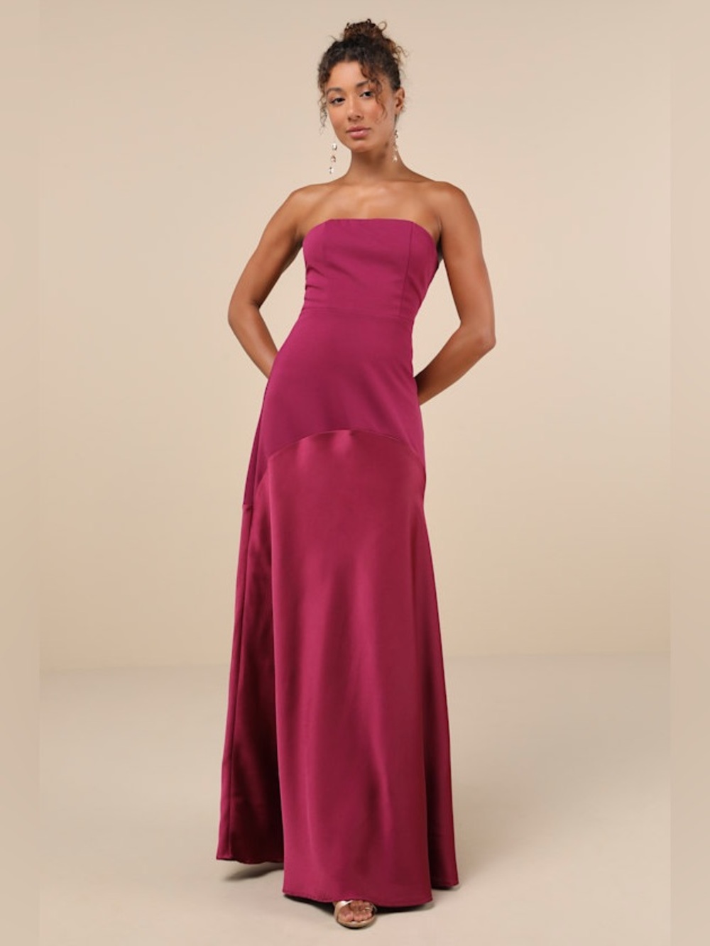 Lulu's Strapless Fuchsia Satin Gown